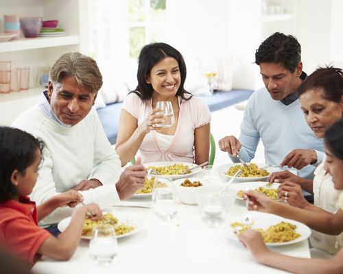 an extended family having a meal together